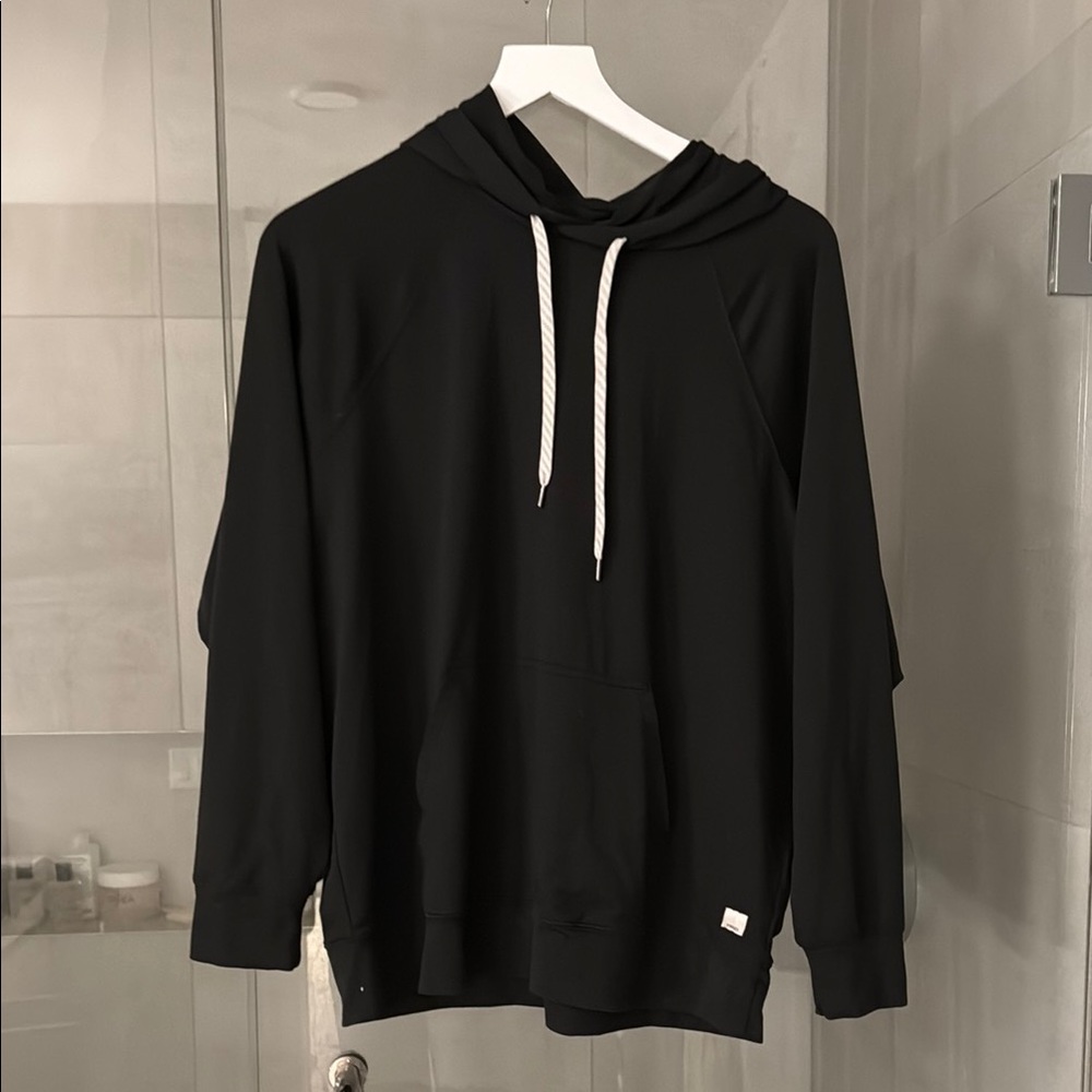 Vuori Black Pullover Hoodie with White Drawcords